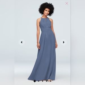 David's Bridal High Neck Chiffon Bridesmaid Dress with Keyhole